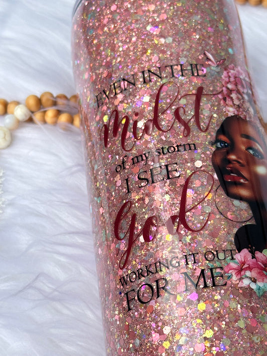Rose colored glitter Tumbler